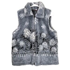 Mazmania Fleece Vest Womens‎ S Blue Sherpa Fluffy Snowflake Vintage Full Zip USA